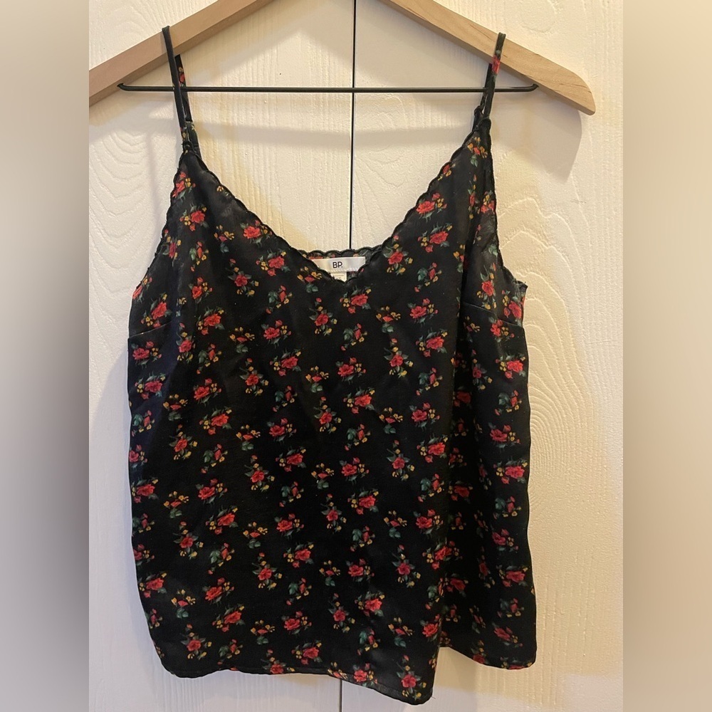BP Black Floral Scallop Detail Women's Top